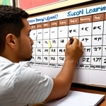 **Image Prompt for Goal Setting**: 
   "An inspirational scene showing a person at a desk, writing down specific learning goals in a notebook. The background features motivational quotes on the wall and a calendar marking study sessions."