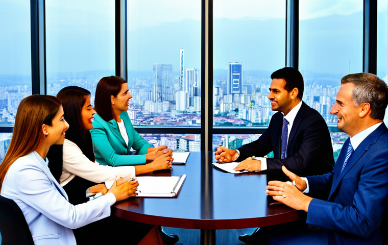 International Business Meeting**
"A brightly lit conference room in São Paulo, Brazil. A diverse group of professionals, all fully clothed in modest business attire, are engaged in a negotiation. Emphasis on eye contact and positive body language. Behind them, a cityscape view of São Paulo. Perfect anatomy, well-formed hands, proper finger count, natural pose, safe for work, appropriate content, professional, family-friendly."
**
