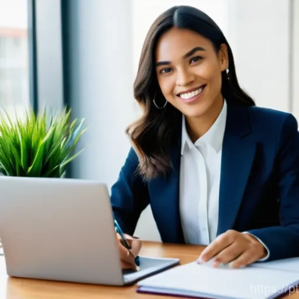 무역영어 실기시험 대비에서 학습 자료의 활용법 - **Prompt:** A focused and determined young professional, of Brazilian descent, in her late 20s, with...