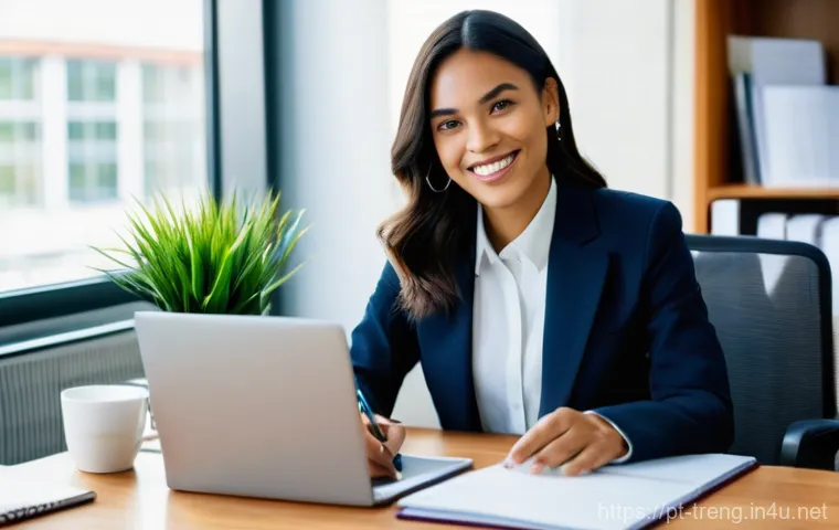 무역영어 실기시험 대비에서 학습 자료의 활용법 - **Prompt:** A focused and determined young professional, of Brazilian descent, in her late 20s, with...