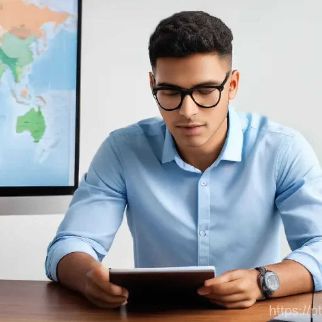 무역영어 필기시험 대비 주요 학습 자료 활용법 - A focused young professional, a person of Brazilian descent, is actively studying "English for Globa...