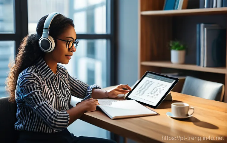 무역영어 학습과 실무의 융합 사례 - **Prompt:** A diverse group of young professionals in a sleek, modern co-working space, actively eng...