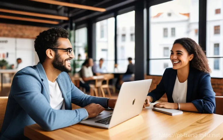무역영어와 국제 시장 동향 - A vibrant, modern co-working space bustling with diverse professionals from different cultural backg...