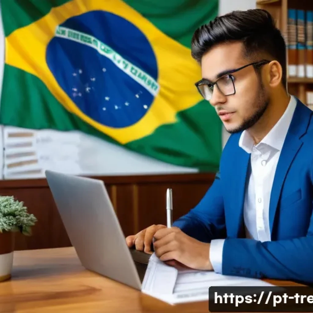 무역영어 실기시험 준비와 피드백 활용법 - A modern, well-lit study room with a young Brazilian professional sitting at a wooden desk, surround...
