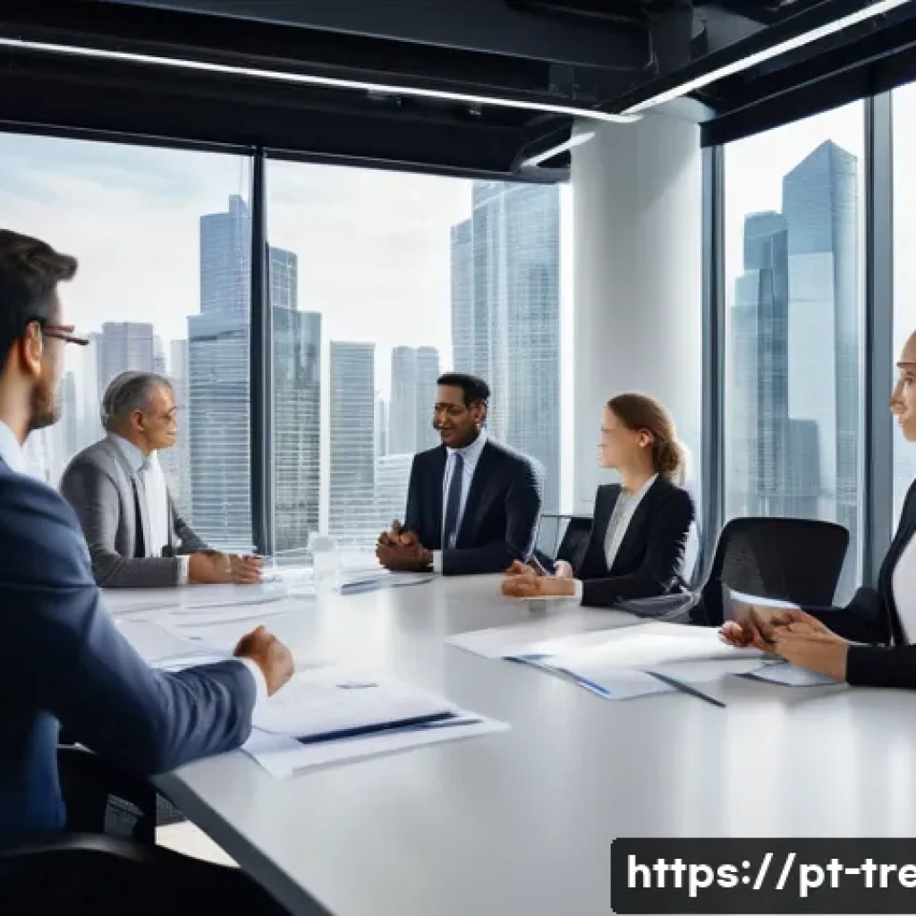 무역영어 필기시험을 위한 참고 자료 - A professional business meeting scene set in a modern office with diverse international businesspeop...
