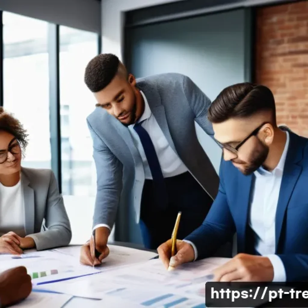 무역영어 필기시험 유형 분석 - A professional office setting with a diverse group of businesspeople studying international trade do...