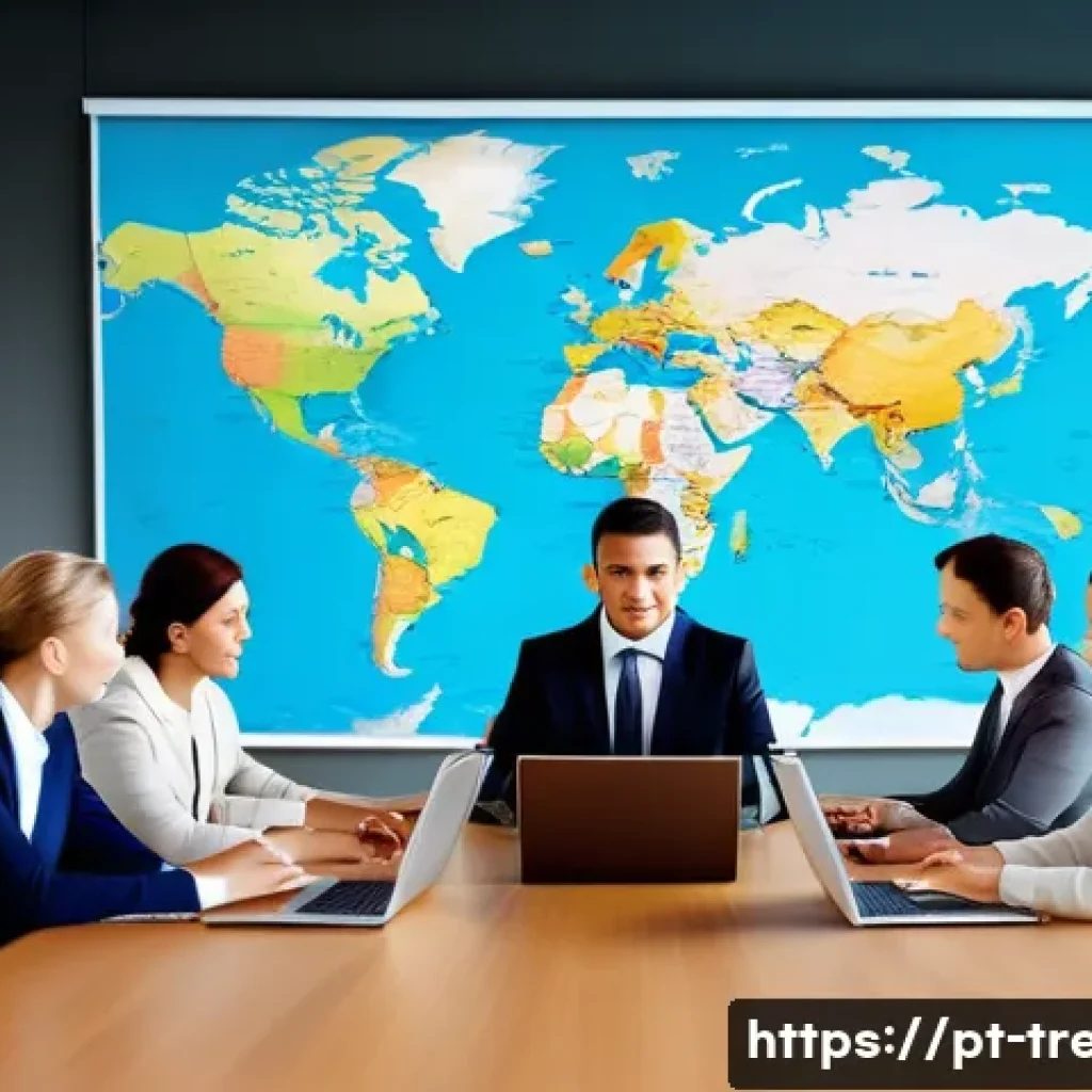 무역영어와 글로벌 무역 커뮤니케이션 - A professional international business meeting scene with diverse participants from different cultura...