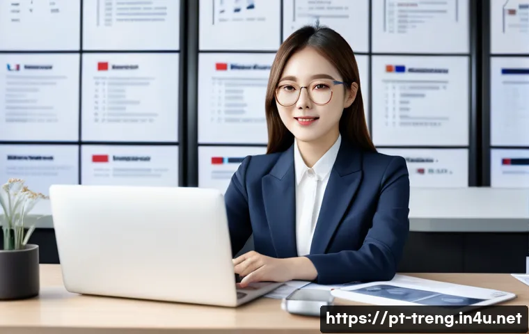 무역영어 독학을 위한 필수 자료 - A modern business professional workspace with a young South Korean woman wearing business casual att...