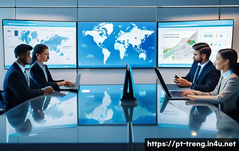 무역영어 시험과 무역 실무의 차이 - A modern international business office scene showing diverse professionals engaged in a dynamic virt...