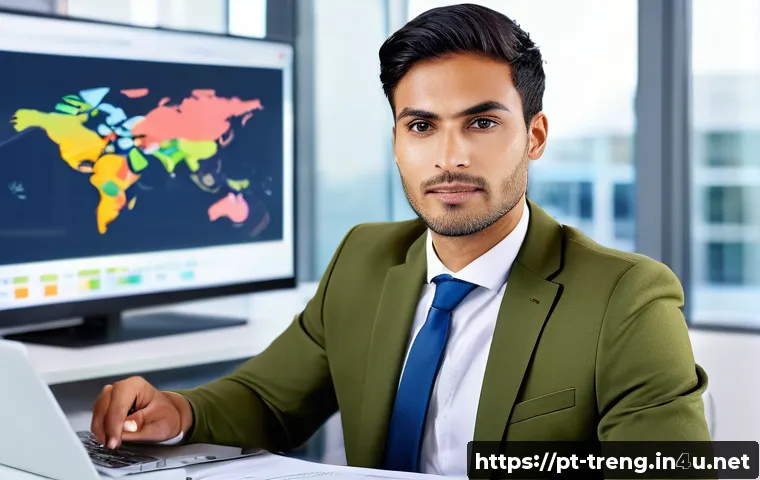 무역영어 자격증으로 해외 인턴십 지원 - A professional young adult man in business casual attire, wearing a fitted blazer over a shirt and t...