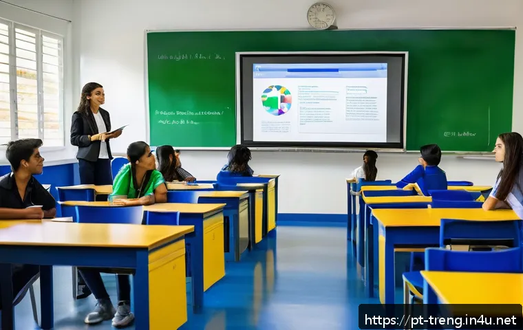 무역영어 필기와 실기 시험의 난이도 비교 - A modern classroom setting in Brazil with diverse young adult students attentively studying internat...