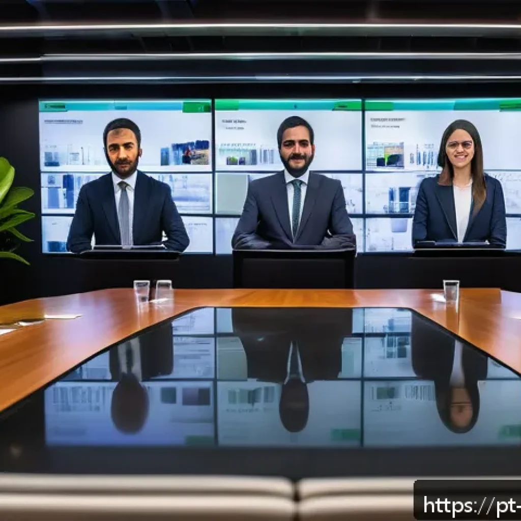 무역영어를 통한 전문 지식 개발 - A modern business meeting room in São Paulo, Brazil, with a diverse group of professionals in formal...