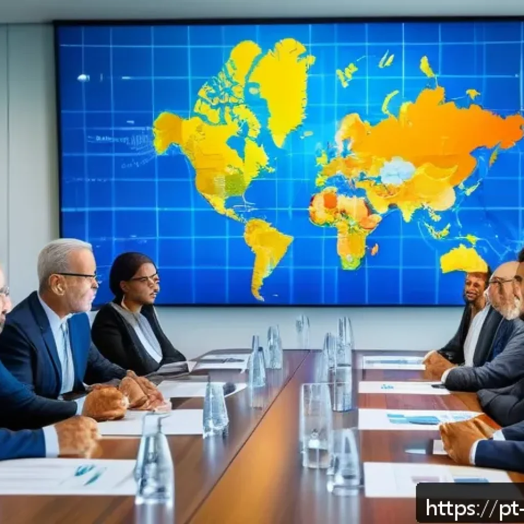 무역영어 자격증과 해외 취업 - A professional business meeting between diverse international trade experts in a modern conference r...