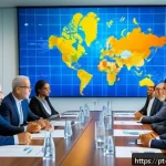 Home 22 무역영어 자격증과 해외 취업 - A professional business meeting between diverse international trade experts in a modern conference r...