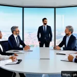 Home 19 무역영어 학습을 통한 커리어 업그레이드 - A professional international business meeting scene set in a modern corporate office with diverse pr...