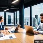Home 18 무역영어 시험 대비 커리큘럼 제작 - A professional business setting showing a diverse group of young adults in a modern office environme...