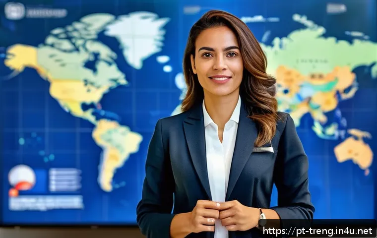 무역영어 자격증의 국제적 활용 사례 - A professional Brazilian businesswoman confidently presenting at an international trade conference, ...