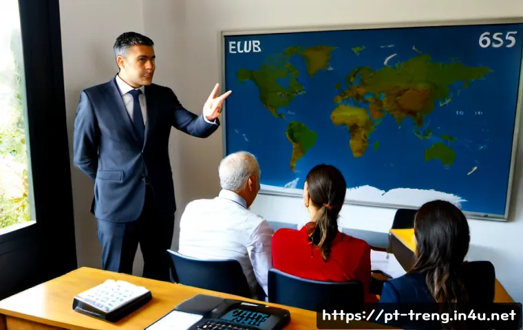 무역영어와 해외 무역 정책 이해 - Photorealistic international trade training scene in a modern Lisbon business school, a Portuguese-s...