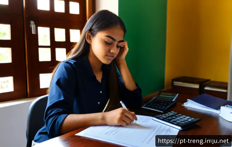 Home 17 무역영어 시험에서 시간 관리하는 법 - Photorealistic Brazilian university student preparing for an international trade English exam, seate...